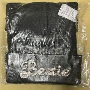 Black Beanie with Rhinestone 'Bestie' Design